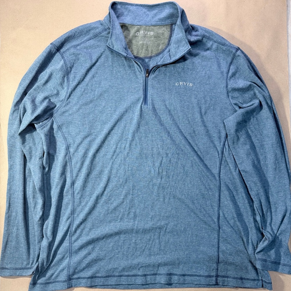 Orvis Quarter‑Zip Pullover Men’s XL– Heather Blue Performance Long Sleeve